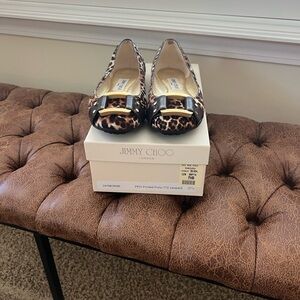 Jimmy Choo Leopard-Print Ballet Flats with Gold Buckle
